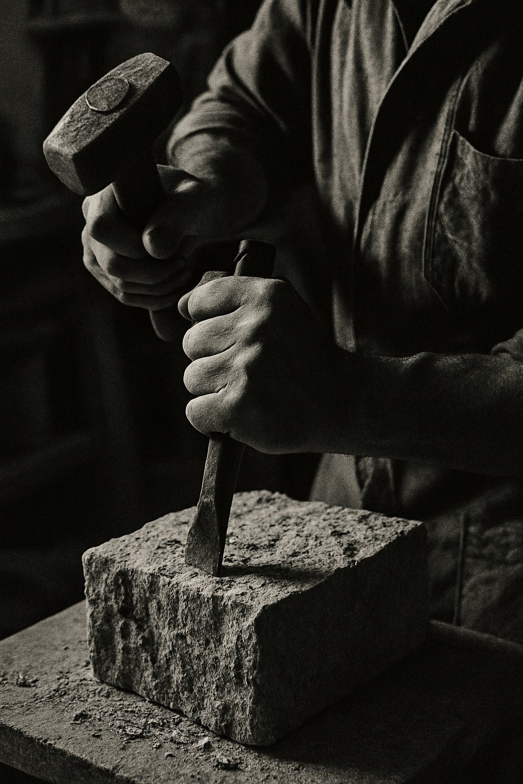 Stone carving at the atelier