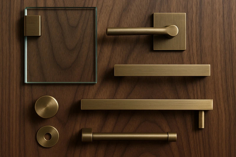 Bronze and glass hardware specification detail